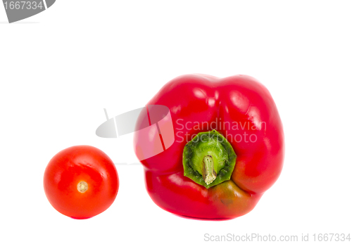 Image of red pepper and tomato isolated on white background 