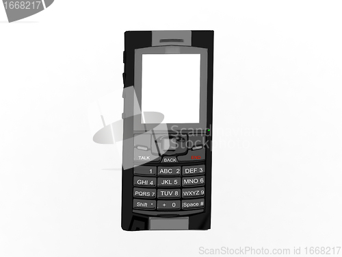 Image of 3d render of mobile phone with blank screen 