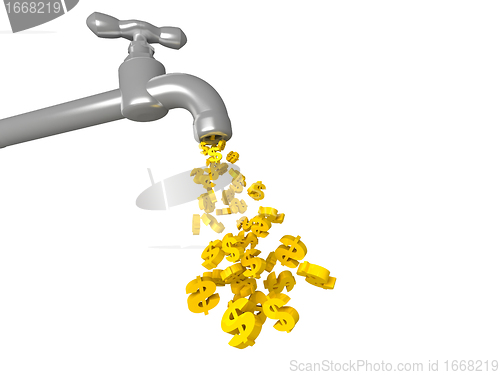 Image of illustration of the golden coins falling from tap 