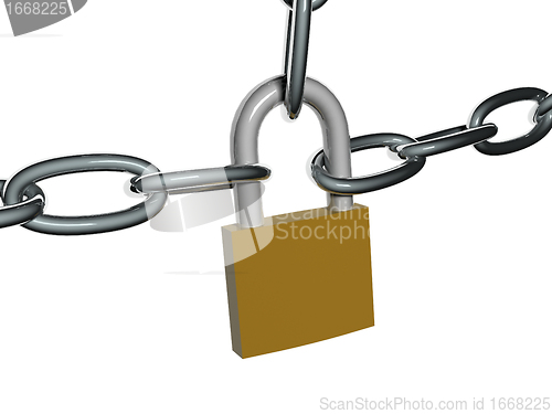 Image of Chains with lock isolated on white background. Security concept.