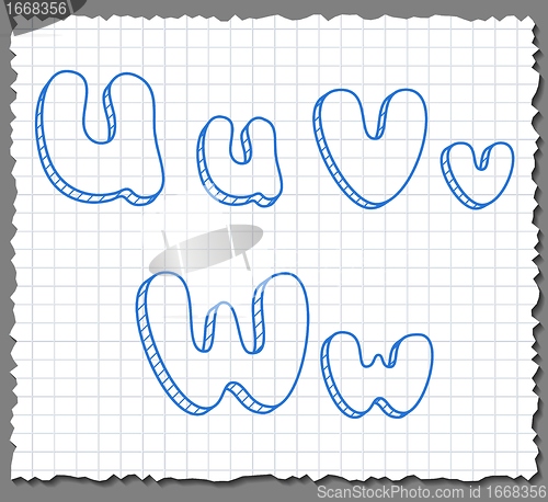 Image of Vector sketch 3d alphabet letters - UVW