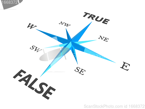 Image of true versus false dilemma concept compass  isolated on white bac