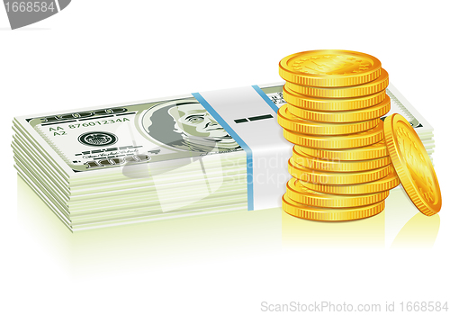 Image of Stack of Dollar and Gold Coins