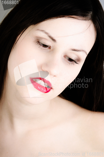 Image of Closeup photo of a woman in selective colors