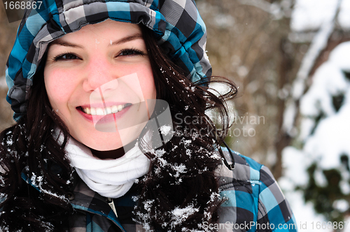 Image of Closeup photo of a young adult at winter