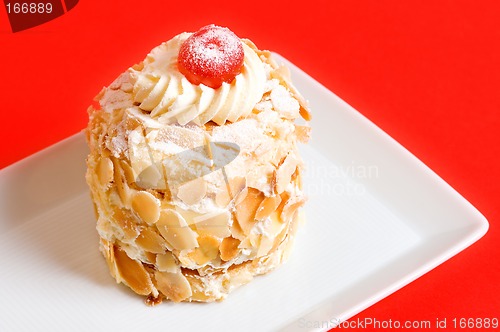 Image of Almond cake on red