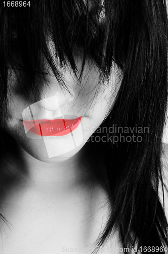 Image of Closeup photo of a woman in selective colors