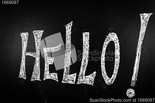 Image of Hello written on a black chalkboard