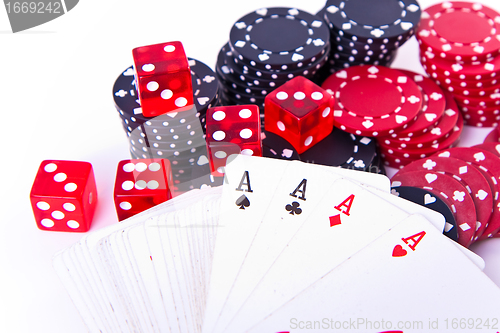 Image of aces, dice and poker chips