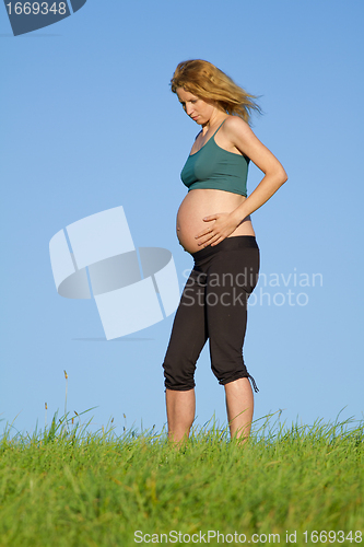 Image of pregnant woman on meadow