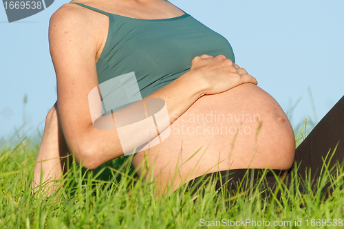 Image of pregnant woman on meadow