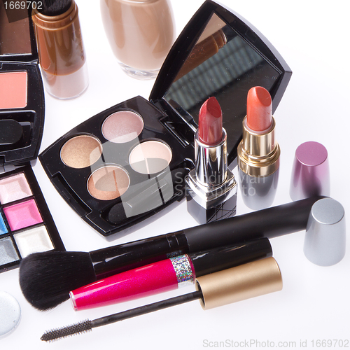 Image of set of cosmetic makeup products