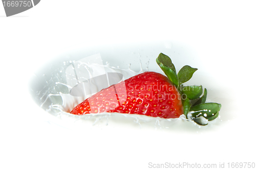 Image of strawberry splashing into milk