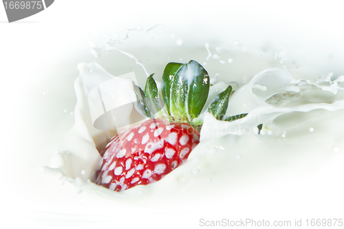 Image of strawberry splashing into milk