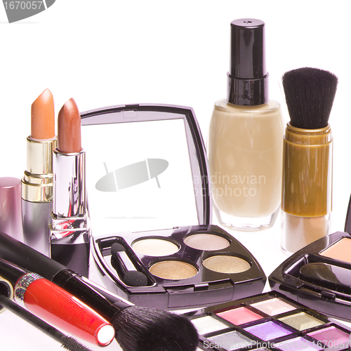 Image of set of cosmetic makeup products