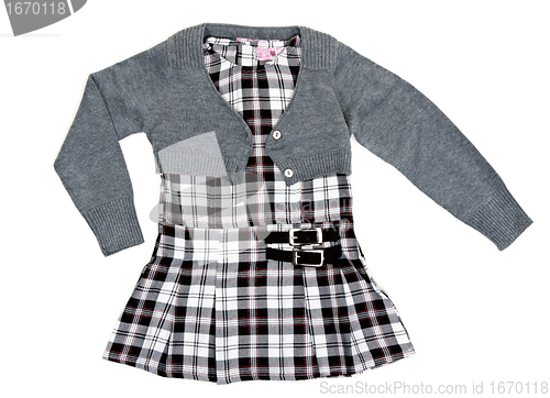 Image of gray jacket and plaid skirt
