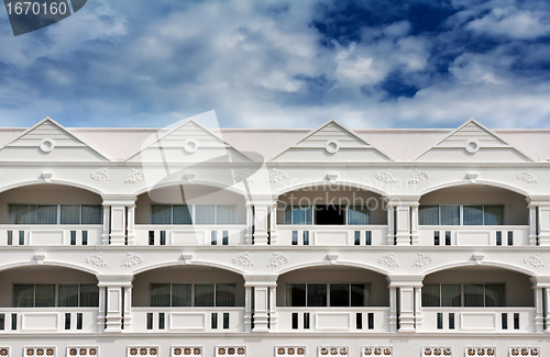Image of hotel in colonial style architecture in the sky