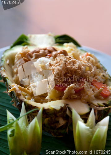 Image of Thai rice dish at a restaurant in a pineapple