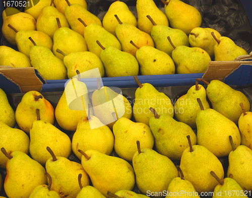 Image of Pear display, étalage de poires