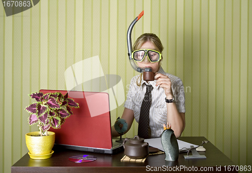 Image of office worker wants to swim