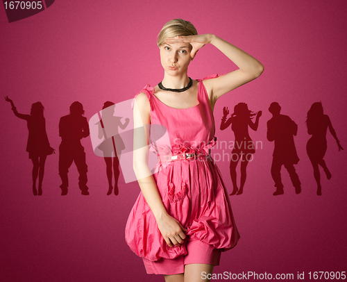 Image of sexy female stewardess in pink