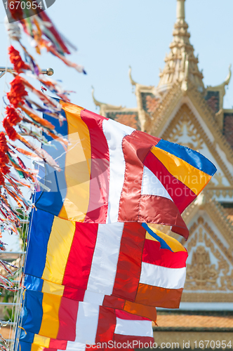 Image of Buddhist flags in Cambodia