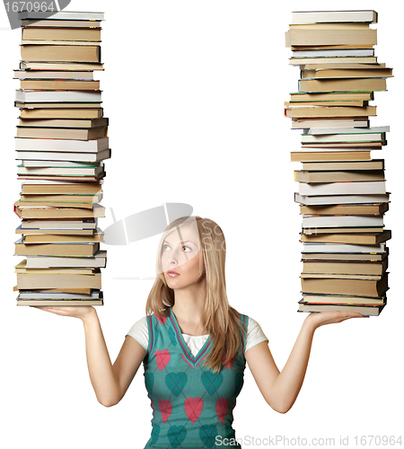 Image of woman with many books in her hands