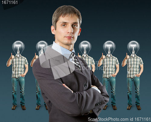 Image of lamp head businesspeople shows well done