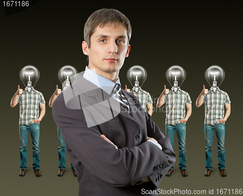 Image of lamp head businesspeople shows well done