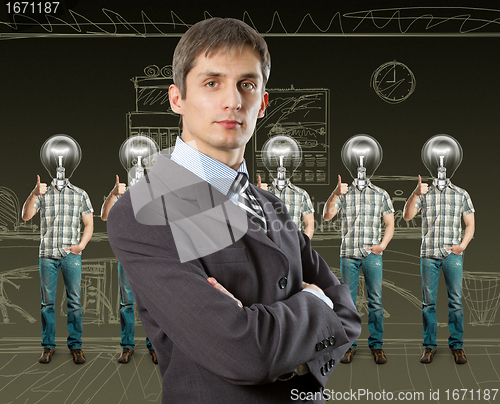 Image of lamp head businesspeople shows well done