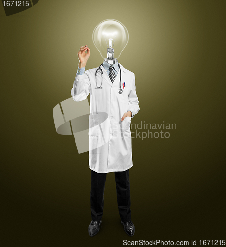 Image of lamp-head doctor male writing something 