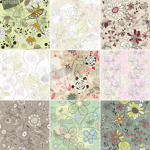 Image of set of seamless floral background