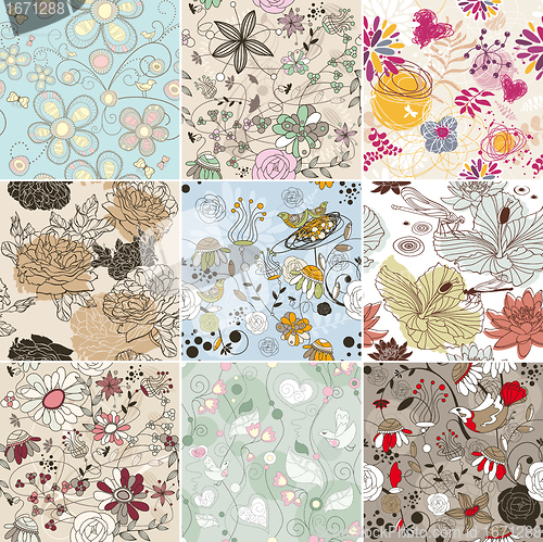 Image of set of seamless floral background