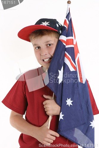 Image of True Blue - Patriotic boy holding australian flag