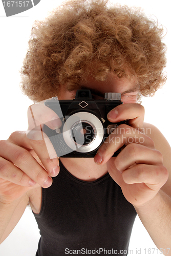 Image of Retro Man using Retro Camera