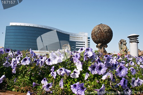 Image of Flowers and office building