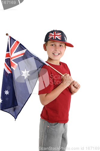 Image of Patriotic child holding an aussie flag