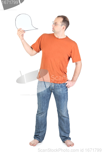 Image of Young man holds a blank card