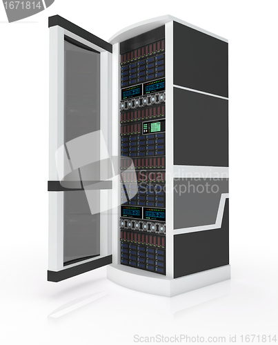 Image of Server rack with open door