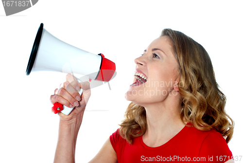 Image of Female spokesperson holding megaphone