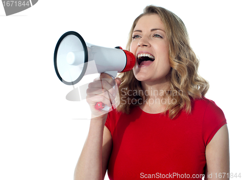 Image of Gorgeous female with megaphone