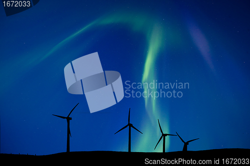 Image of Wind Farm And Northern Lights