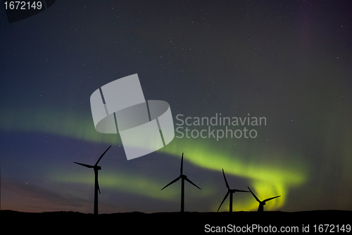 Image of Wind Farm And Northern Lights