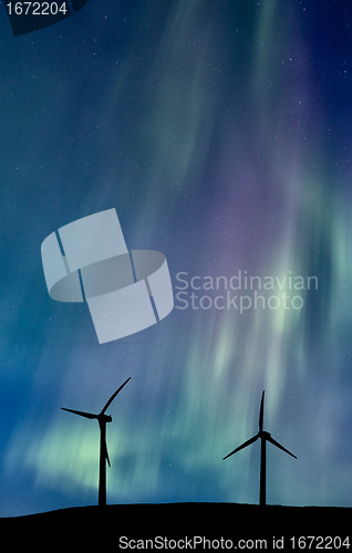 Image of Wind Farm And Northern Lights
