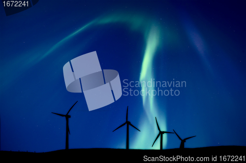 Image of Wind Farm And Northern Lights