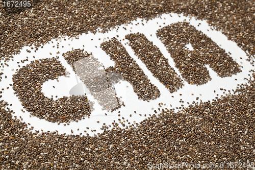 Image of chia seeds word and background