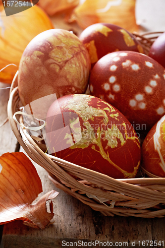 Image of easter eggs colored with onion skin