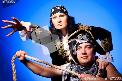 Image of two pirates on blue