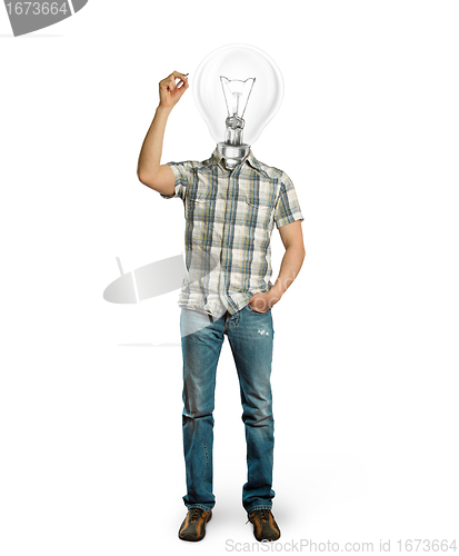 Image of asian male with lamp writting something