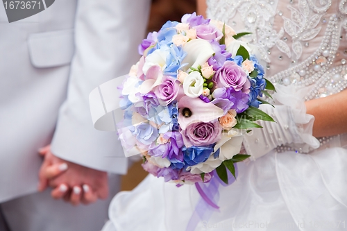 Image of blue and purple wedding bouqet